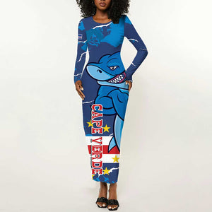 Custom Cape Verde Football Long Sleeve Bodycon Dress Blue Sharks Mascot