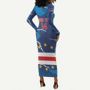 Custom Cape Verde Football Long Sleeve Bodycon Dress Blue Sharks Mascot