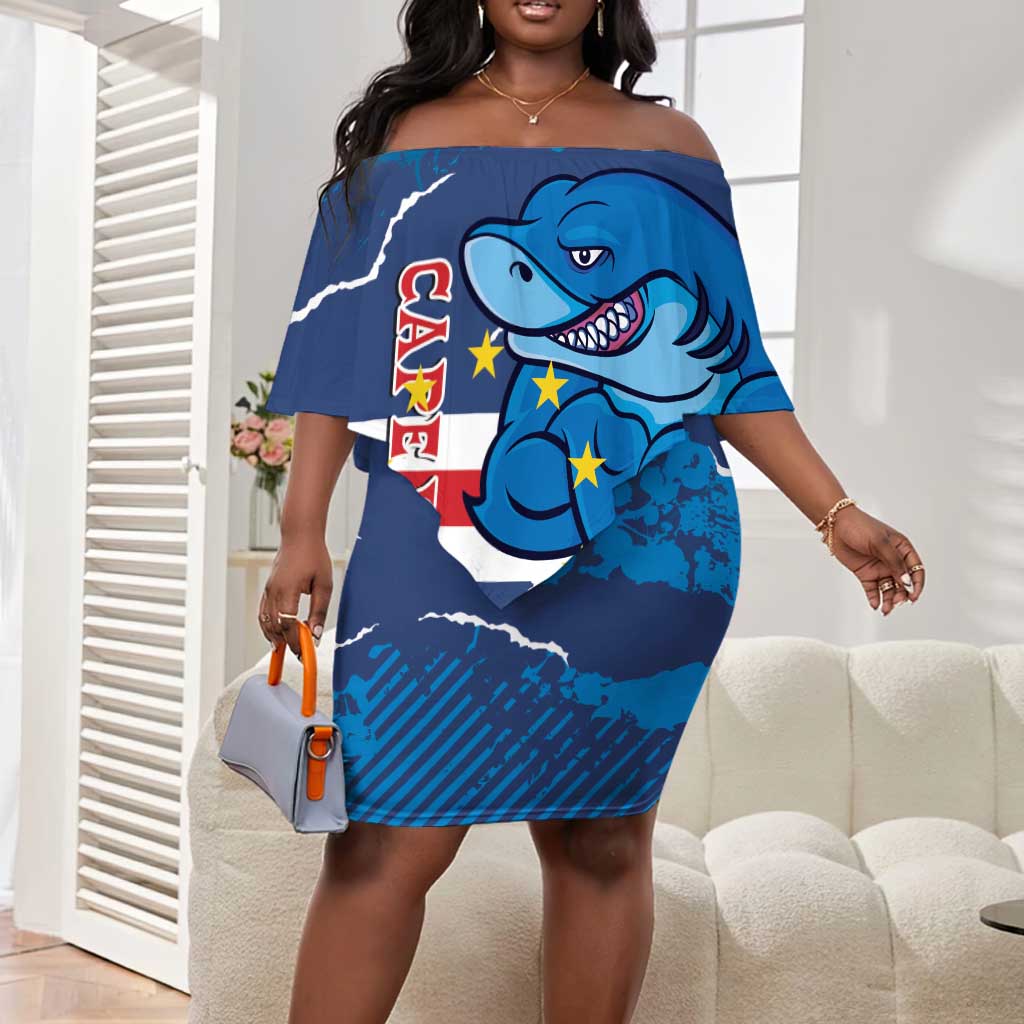 Custom Cape Verde Football Off Shoulder Short Dress Blue Sharks Mascot