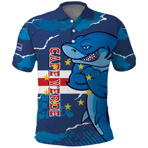 Custom Cape Verde Football Polo Shirt Blue Sharks Mascot