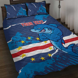 Custom Cape Verde Football Quilt Bed Set Blue Sharks Mascot