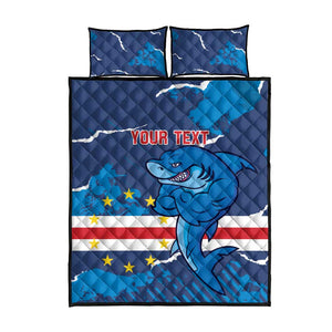 Custom Cape Verde Football Quilt Bed Set Blue Sharks Mascot