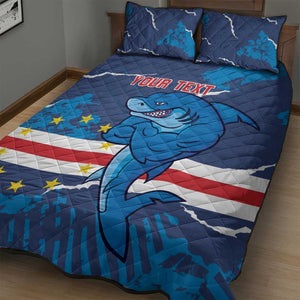 Custom Cape Verde Football Quilt Bed Set Blue Sharks Mascot