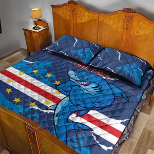 Custom Cape Verde Football Quilt Bed Set Blue Sharks Mascot