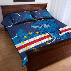 Custom Cape Verde Football Quilt Bed Set Blue Sharks Mascot