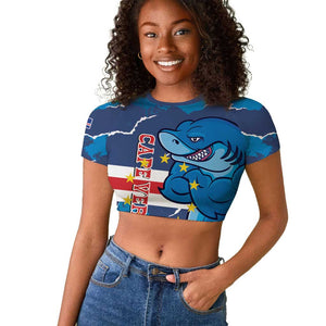 Custom Cape Verde Football Raglan Cropped T shirt Blue Sharks Mascot