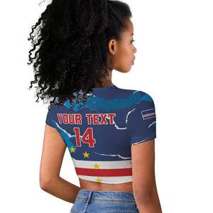 Custom Cape Verde Football Raglan Cropped T shirt Blue Sharks Mascot