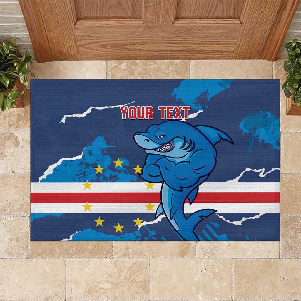 Custom Cape Verde Football Rubber Doormat Blue Sharks Mascot