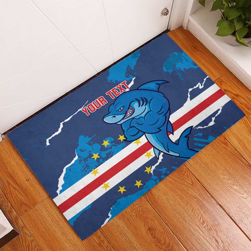 Custom Cape Verde Football Rubber Doormat Blue Sharks Mascot
