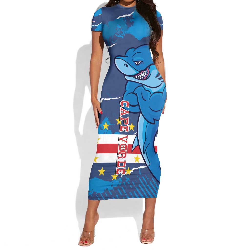 Custom Cape Verde Football Short Sleeve Bodycon Dress Blue Sharks Mascot