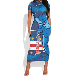 Custom Cape Verde Football Short Sleeve Bodycon Dress Blue Sharks Mascot