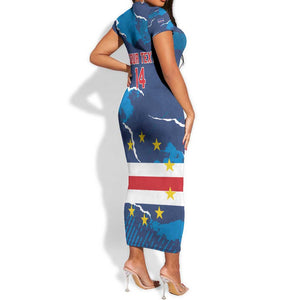 Custom Cape Verde Football Short Sleeve Bodycon Dress Blue Sharks Mascot