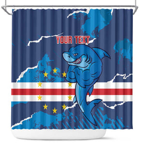 Custom Cape Verde Football Shower Curtain Blue Sharks Mascot