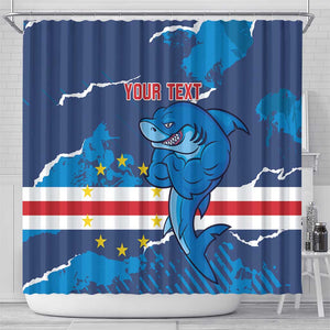 Custom Cape Verde Football Shower Curtain Blue Sharks Mascot