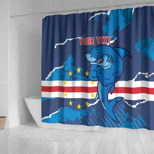 Custom Cape Verde Football Shower Curtain Blue Sharks Mascot