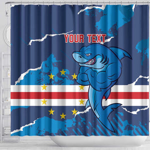 Custom Cape Verde Football Shower Curtain Blue Sharks Mascot