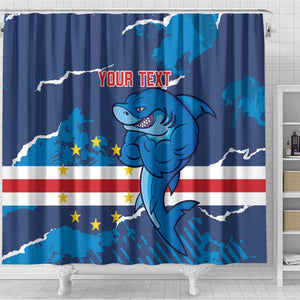 Custom Cape Verde Football Shower Curtain Blue Sharks Mascot