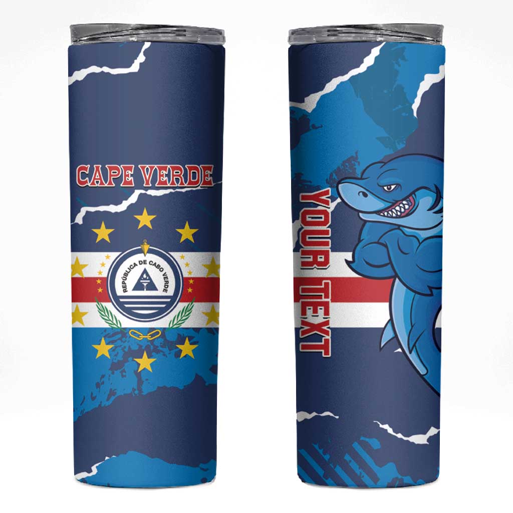 Custom Cape Verde Football Skinny Tumbler Blue Sharks Mascot