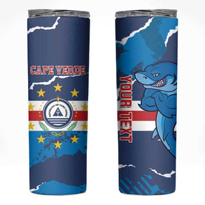 Custom Cape Verde Football Skinny Tumbler Blue Sharks Mascot