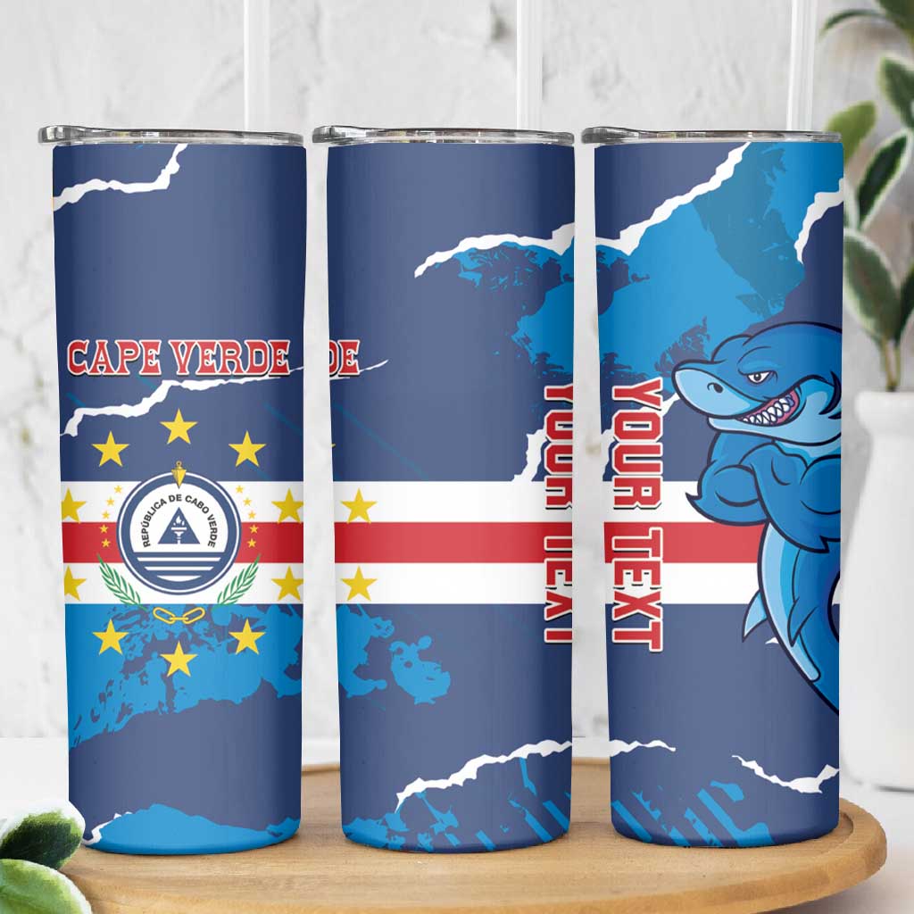 Custom Cape Verde Football Skinny Tumbler Blue Sharks Mascot