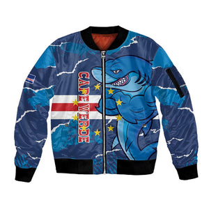 Custom Cape Verde Football Sleeve Zip Bomber Jacket Blue Sharks Mascot