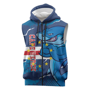Custom Cape Verde Football Sleeveless Zip Hoodie Blue Sharks Mascot - African Pride