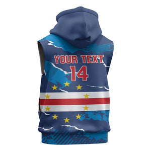 Custom Cape Verde Football Sleeveless Zip Hoodie Blue Sharks Mascot - African Pride