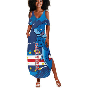 Custom Cape Verde Football Summer Maxi Dress Blue Sharks Mascot