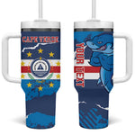 Custom Cape Verde Football Tumbler With Handle Blue Sharks Mascot