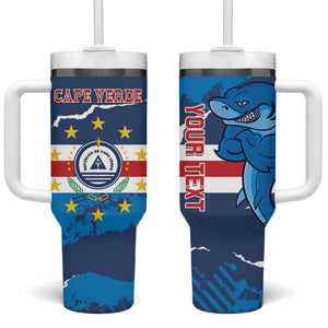 Custom Cape Verde Football Tumbler With Handle Blue Sharks Mascot