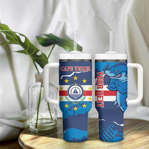 Custom Cape Verde Football Tumbler With Handle Blue Sharks Mascot