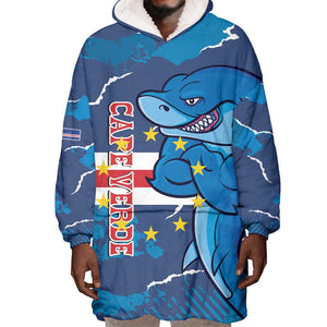 Custom Cape Verde Football Wearable Blanket Hoodie Blue Sharks Mascot