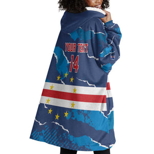 Custom Cape Verde Football Wearable Blanket Hoodie Blue Sharks Mascot