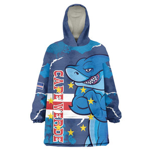 Custom Cape Verde Football Wearable Blanket Hoodie Blue Sharks Mascot