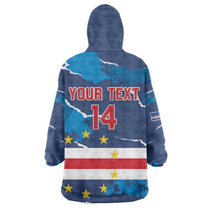 Custom Cape Verde Football Wearable Blanket Hoodie Blue Sharks Mascot