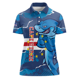 Custom Cape Verde Football Women Polo Shirt Blue Sharks Mascot