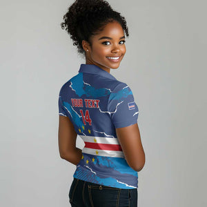 Custom Cape Verde Football Women Polo Shirt Blue Sharks Mascot