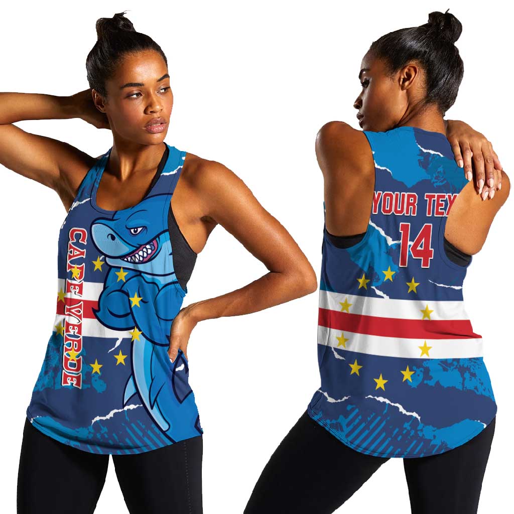 Custom Cape Verde Football Women Racerback Tank Blue Sharks Mascot