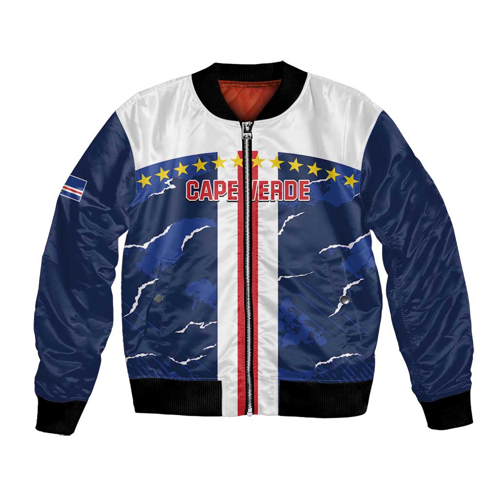 Custom Cape Verde Football Bomber Jacket Blue Sharks Sporty