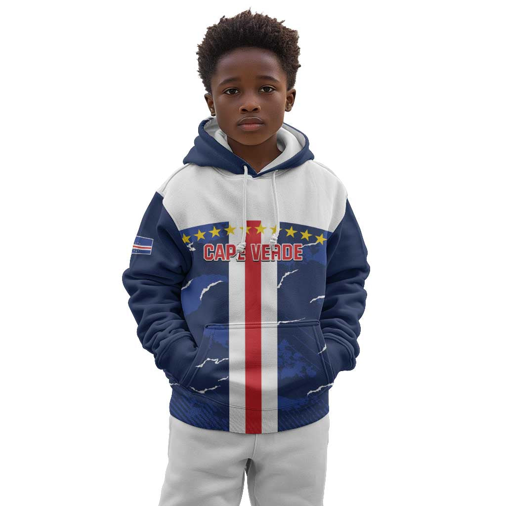 Custom Cape Verde Football Kid Hoodie Blue Sharks Sporty