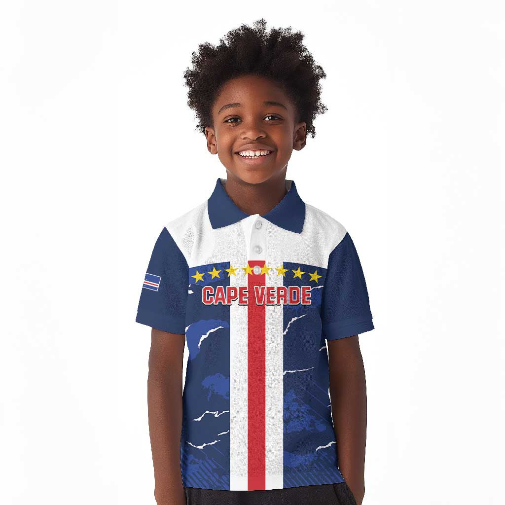 Custom Cape Verde Football Kid Polo Shirt Blue Sharks Sporty