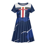 Custom Cape Verde Football Kid Short Sleeve Dress Blue Sharks Sporty