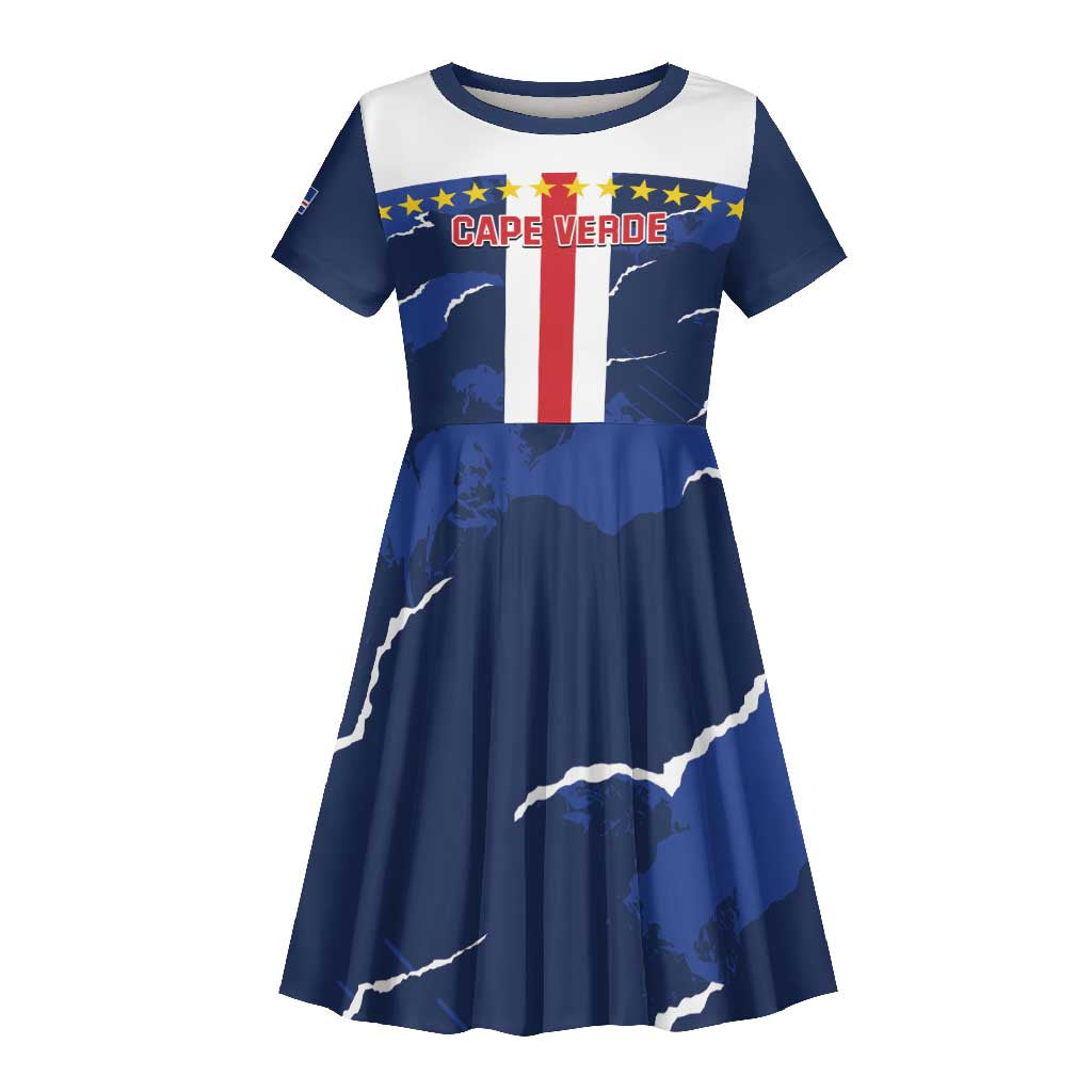 Custom Cape Verde Football Kid Short Sleeve Dress Blue Sharks Sporty