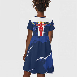 Custom Cape Verde Football Kid Short Sleeve Dress Blue Sharks Sporty