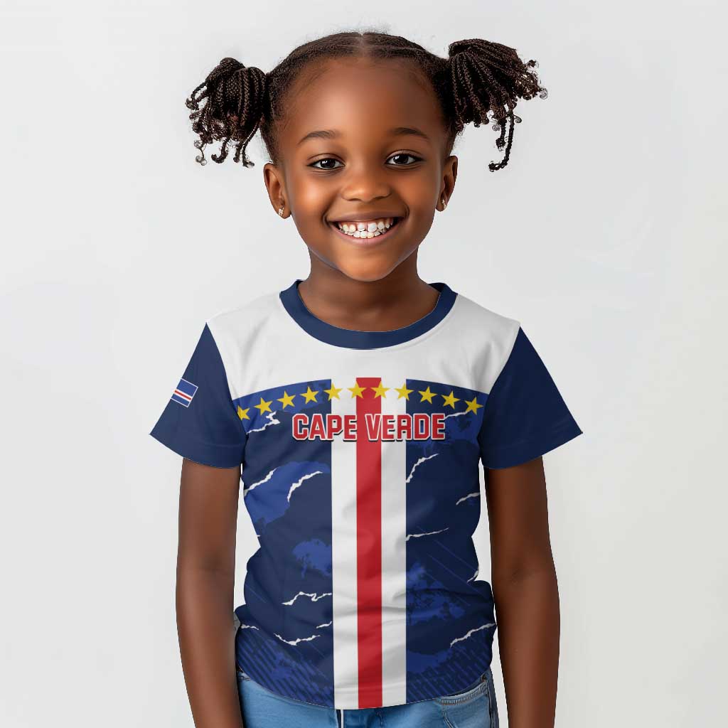 Custom Cape Verde Football Kid T shirt Blue Sharks Sporty