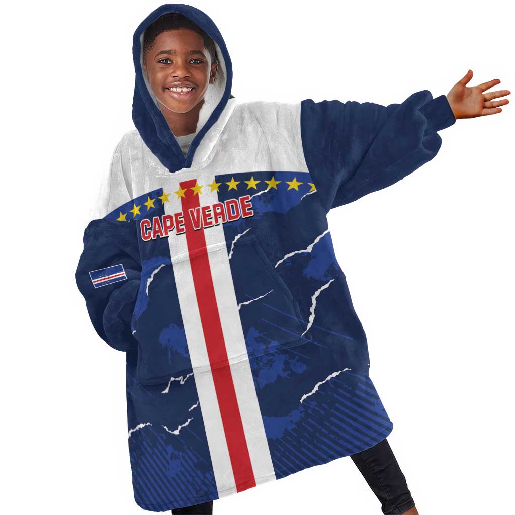 Custom Cape Verde Football Kid Wearable Blanket Hoodie Blue Sharks Sporty