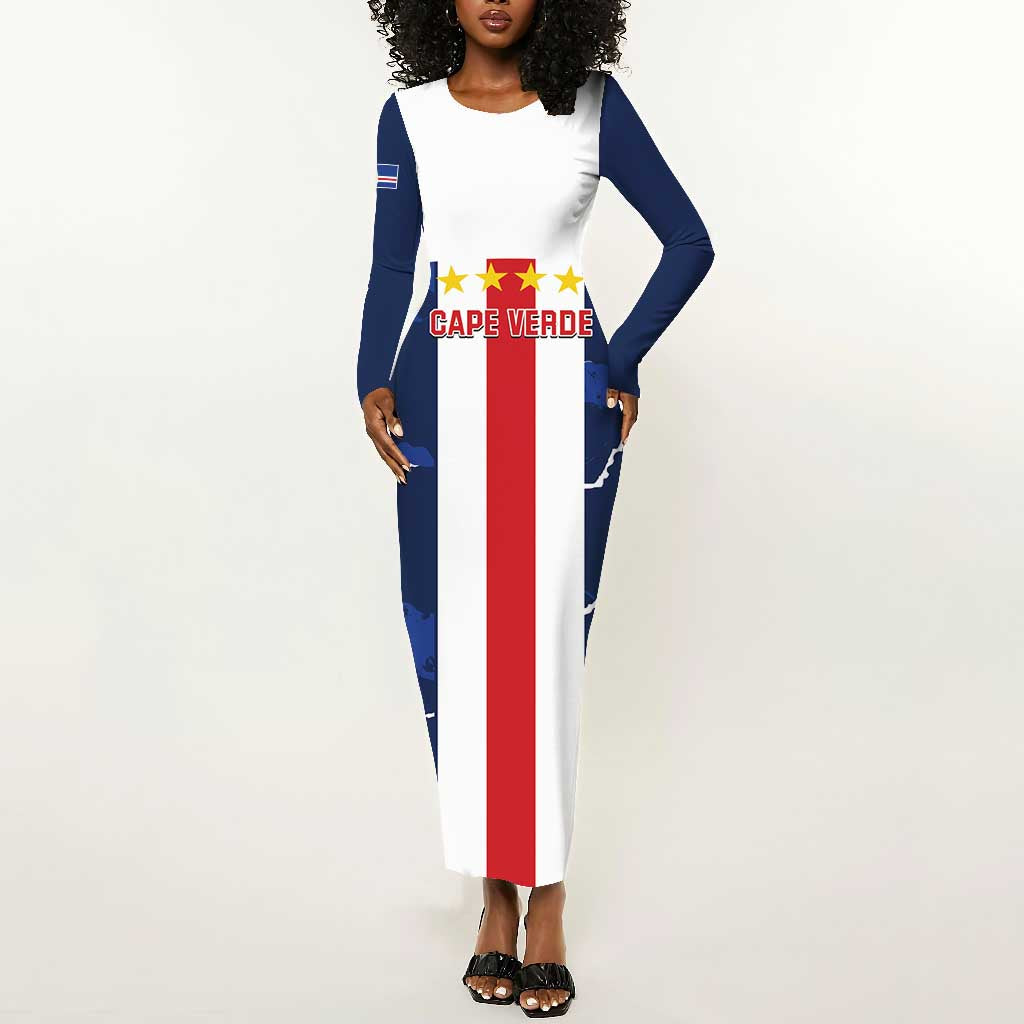 Custom Cape Verde Football Long Sleeve Bodycon Dress Blue Sharks Sporty