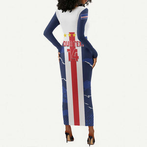 Custom Cape Verde Football Long Sleeve Bodycon Dress Blue Sharks Sporty