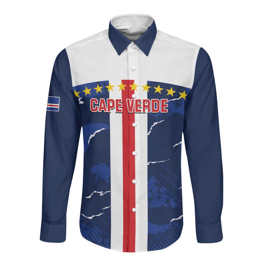 Custom Cape Verde Football Long Sleeve Button Shirt Blue Sharks Sporty