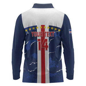 Custom Cape Verde Football Long Sleeve Polo Shirt Blue Sharks Sporty